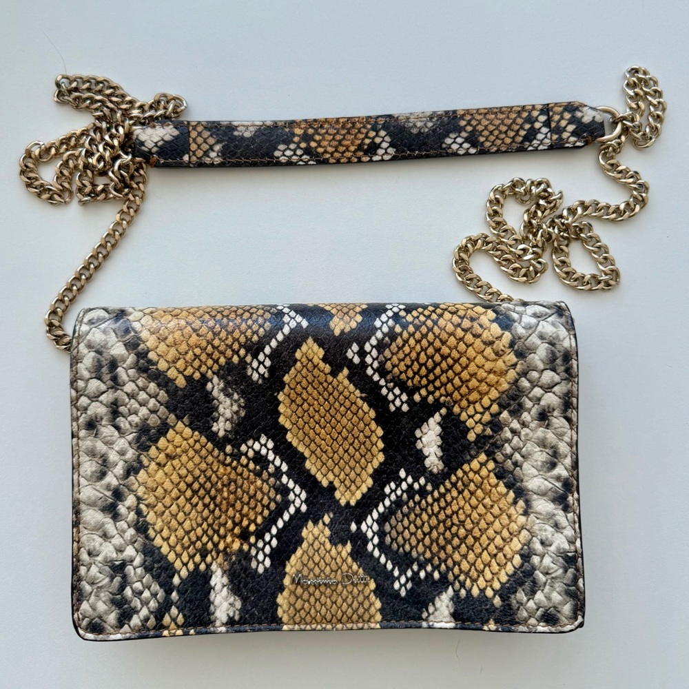 Massimo Dutti Snakeskin Crossbody Bag with Gold Chain